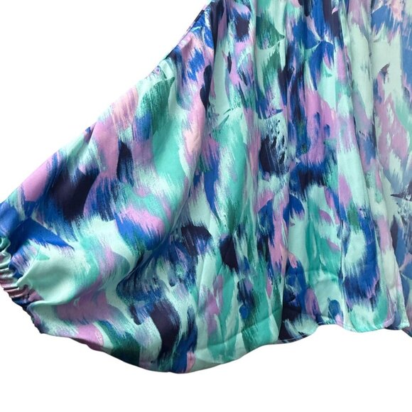 Colleen Lopez Shrug Top Medium Blue Print Satin Cocoon Light Jacket HSN - Picture 5 of 9